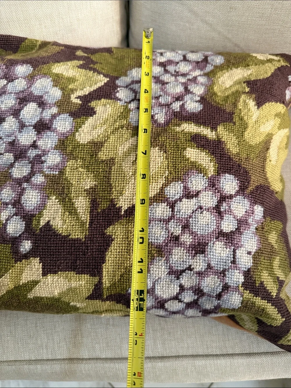 Hand made needle point pillow decorative accent GRAPES 🍇 Green and Purple Floral